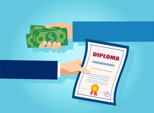 Vector de una mano ofreciendo dinero a cambio de un diploma — Archivo Imágenes Vectoriales