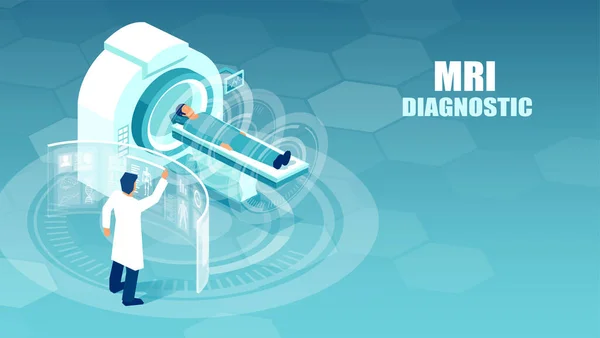 Vetor de um médico que realiza estudos de ressonância magnética em um paciente — Vetor de Stock