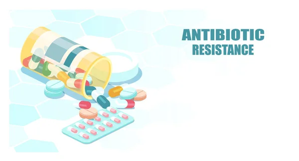 Vektor von Antibiotika-Kapseln verschüttet Flasche. — Stockvektor