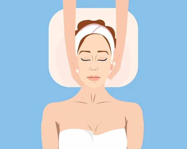 Vector de una hermosa mujer recibiendo un masaje facial — Archivo Imágenes Vectoriales