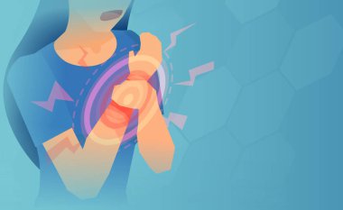 Bileğinde iltihap olan genç bir kadının vektörü. 