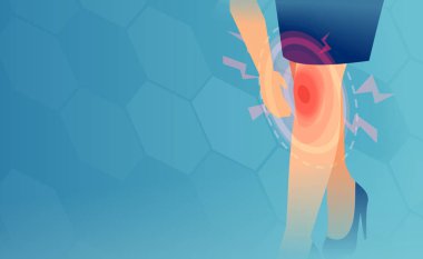 Diz ağrısı ve iltihabı olan bir kadının vektörü. 