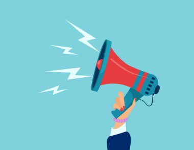 Bir kadın eli megafonu tutuyor ve bir duyuru yapıyor. 