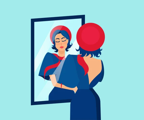 Vector Beautiful Stylish Woman Admiring Herself Mirror — Stock Vector