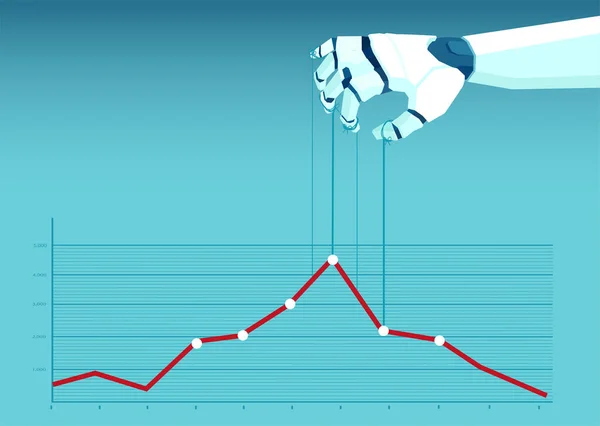 Vector Mano Robot Titiritero Controlando Mercado Financiero Gráfico Char — Vector de stock