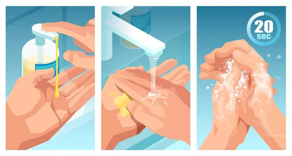 Educational Illustration How Use Hand Sanitizer How Properly Wash Hands — Stock Vector