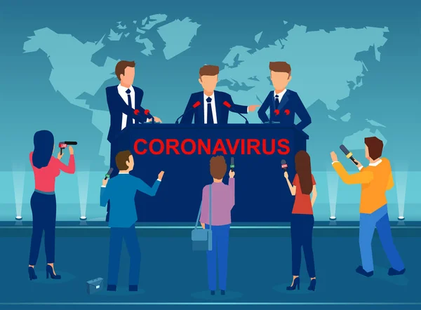 Vektor För Regeringstjänstemän Som Håller Presskonferens Utbrottet Coronavirus — Stock vektor