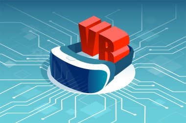 Sanal gerçekliğin Isometric vektörü VR gözlükleri kulaklığı