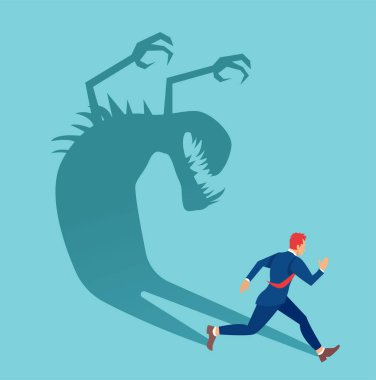 Vector of a businessman running away from his own shadow clipart