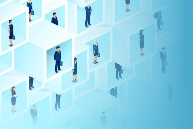 3D bölmelerde örgütlenmiş iş adamlarının vektörü 