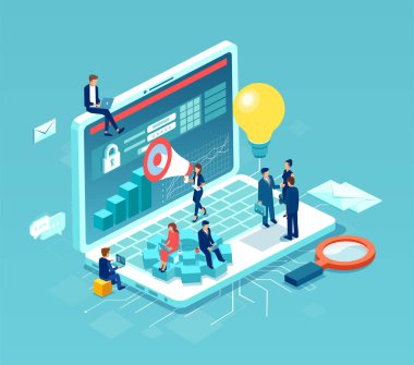 İş adamlarından oluşan bir ekip web geliştirme ve optimizasyon kavramı üzerinde çalışıyor