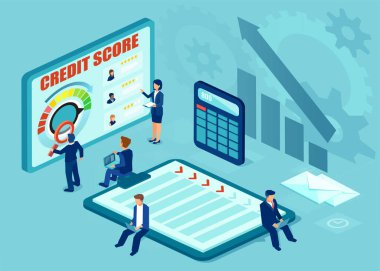 Müstakbel kredi başvurularının kredi geçmişini değerlendiren analistlerin listesi. Kredi notu, risk kontrol kavramı.