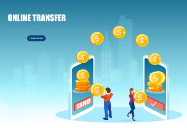 Bir erkeğin cep telefonu uygulaması üzerinden bir kadına online para aktarması.