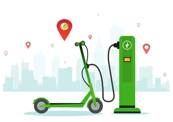 Vector Scooter Eléctrico Una Estación Carga — Vector de stock