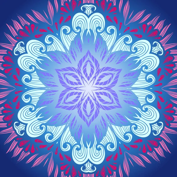 Ručně tažené etnické květinové modré okrasné vzor — Stockový vektor