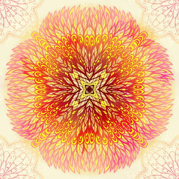 手描き民族円ピンク花の飾り — ストックベクタ