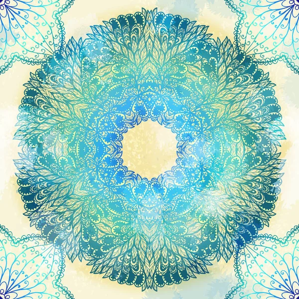Mão desenhado etnia circular azul inverno floral doodle ornamento — Vetor de Stock