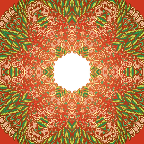 Handgezeichnete ethnische Blumen grün und rot Sommer Doodle dekorative — Stockvektor
