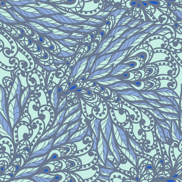 Naadloze floral monochroom blauw doodle patroon — Stockvector