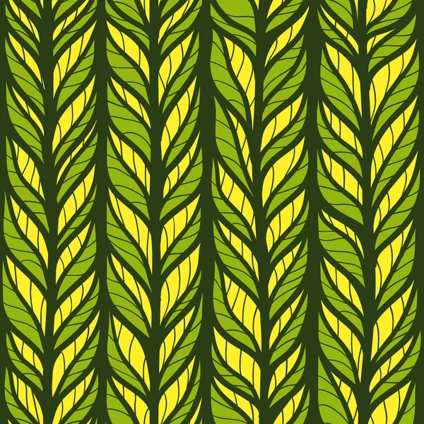 Seamless green pattern with hand drawn stylized doodle leaves — Stock Vector