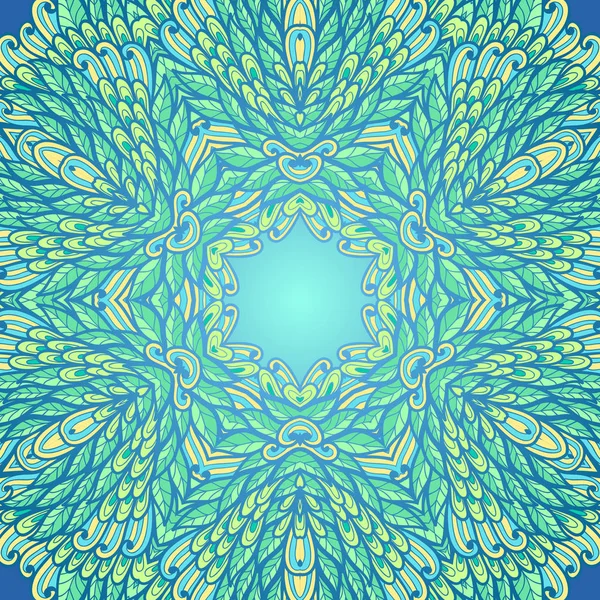 Dibujado a mano patrón ornamental étnico floral azul y amarillo — Vector de stock