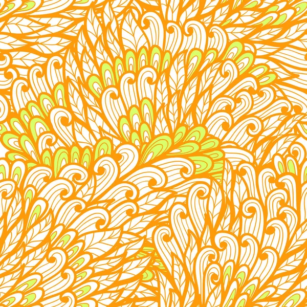 Seamless floral monochrome orange and white doodle pattern — Stock Vector