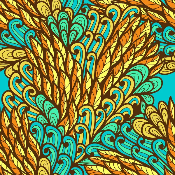 シームレス花柄オレンジと青の明るい夏落書きパターン — ストックベクタ
