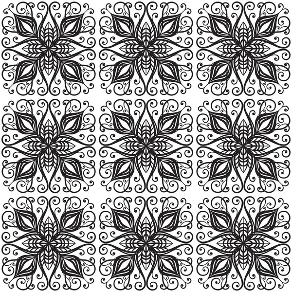 Semaless 复古花卉巴洛克式黑色和白色装饰 — 图库矢量图片