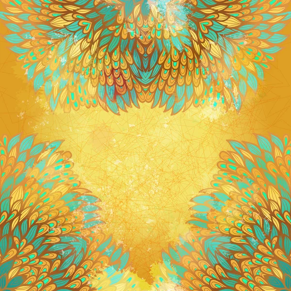 Patte ornementale à motif floral ethnique bleu et jaune dessiné à la main — Image vectorielle
