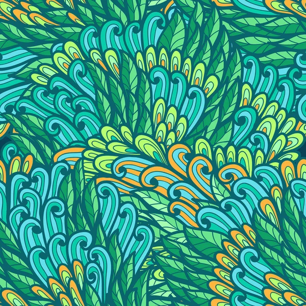 Sem costura floral verde e azul brilhante verão doodle padrão — Vetor de Stock