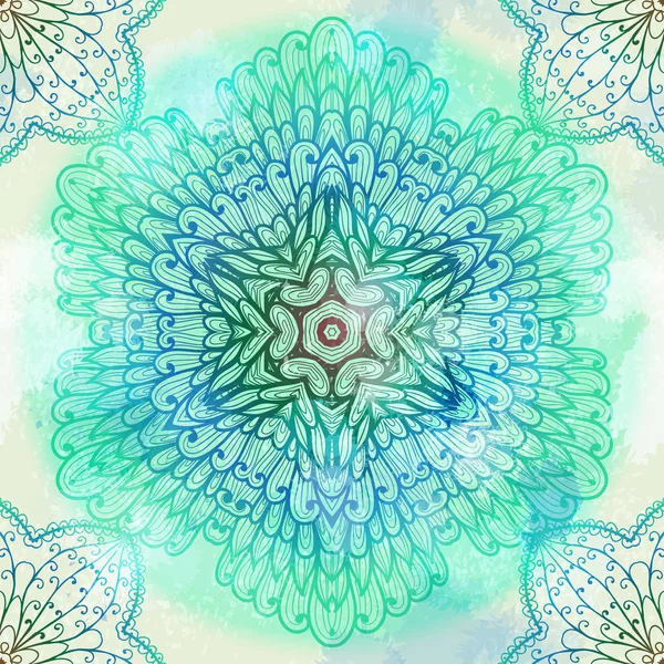 Dessiné à la main ethnique circulaire bleu hiver ornement floral doodle — Image vectorielle