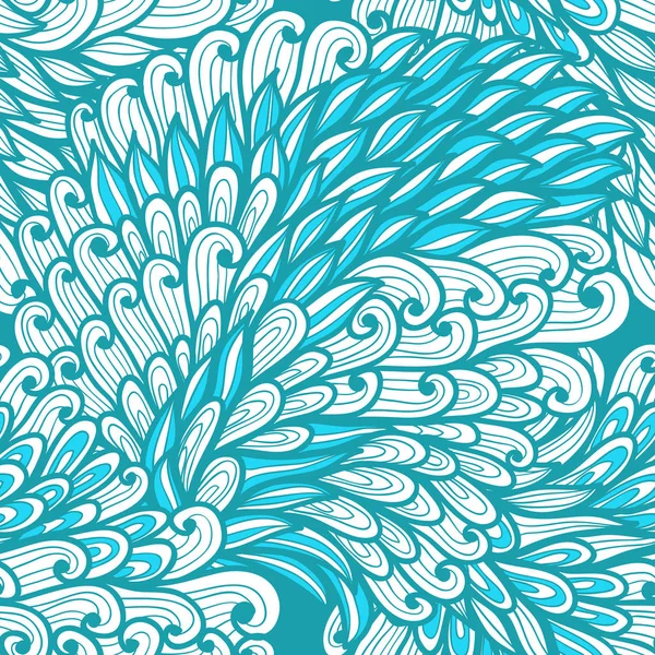 Sömlös blommig monokrom blå doodle mönster — Stock vektor