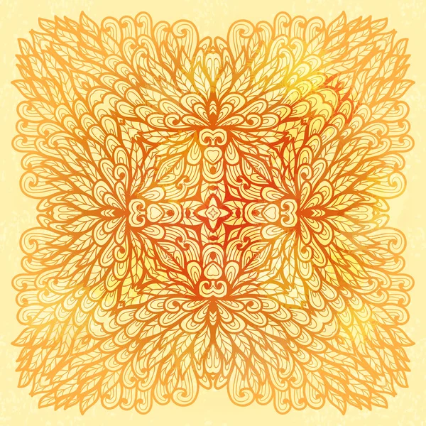 Dibujado a mano étnico cuadrado floral adorno beige — Archivo Imágenes Vectoriales