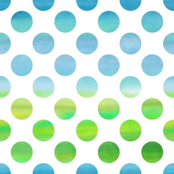 Green and blue watercolor seamless texture with polka dots — Stock Vector
