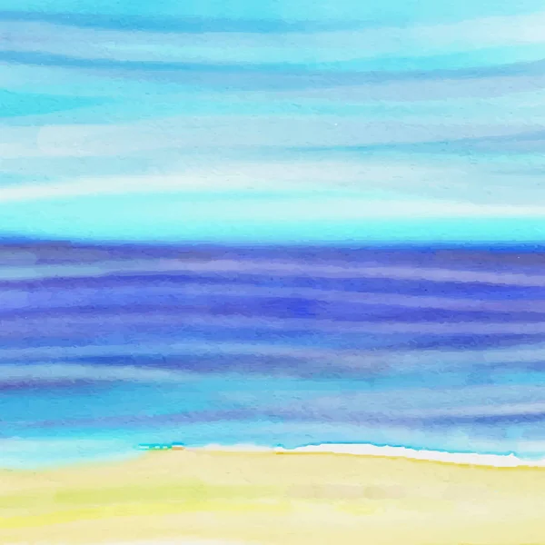 Blaue Aquarelltextur mit abstrakten Meereswellen und Sand — Stockvektor