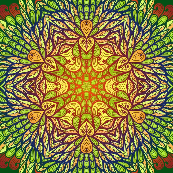 Dessiné à la main motif floral ethnique violet et vert ornemental — Image vectorielle