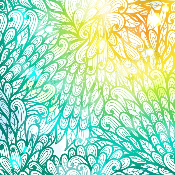 Diseño de tarjeta de invitación floral azul y verde gradiente dibujado a mano — Vector de stock