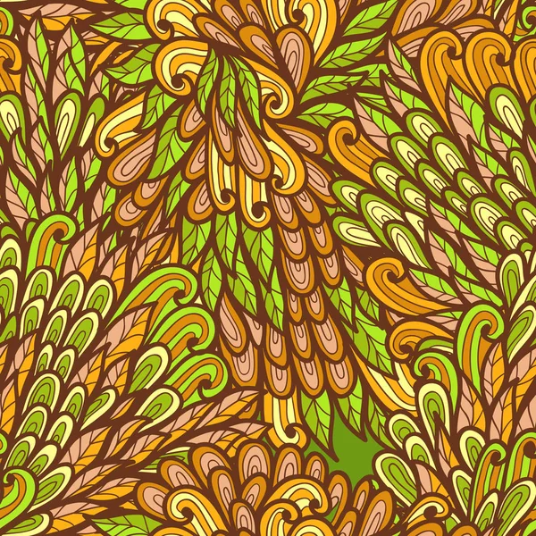 Бесшовный цветочный оранжевый и зеленый яркий рисунок каракули — стоковый вектор