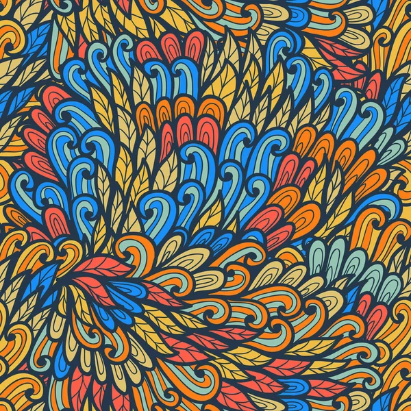 Inconsútil floral naranja y azul brillante patrón de garabatos de verano — Vector de stock