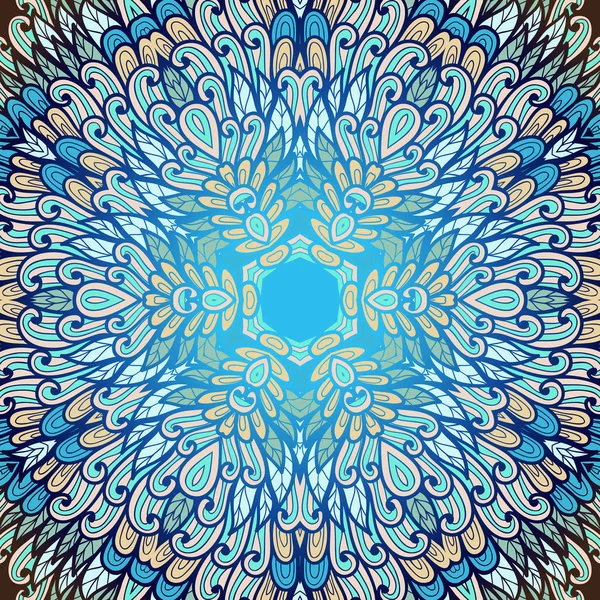 Dibujado a mano étnica floral beige y azul patrón ornamental — Vector de stock