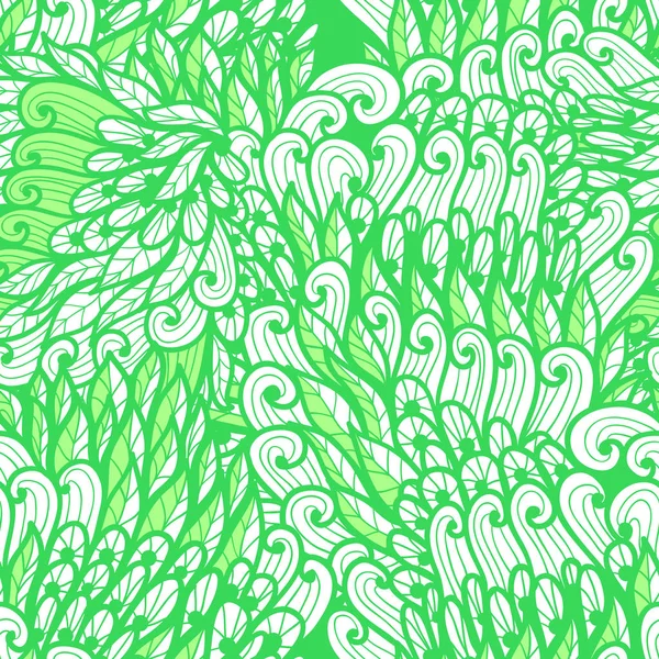 Padrão de doodle verde monocromático floral sem costura — Vetor de Stock