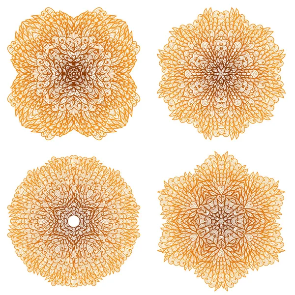 4 の手描き民族円形編成 mehandi 飾りのセット — ストックベクタ