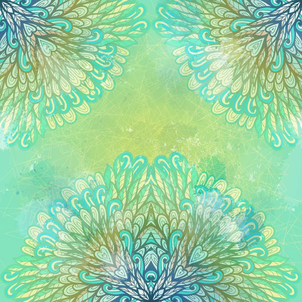 Ornement grunge bleu floral ethnique dessiné à la main et beige — Image vectorielle