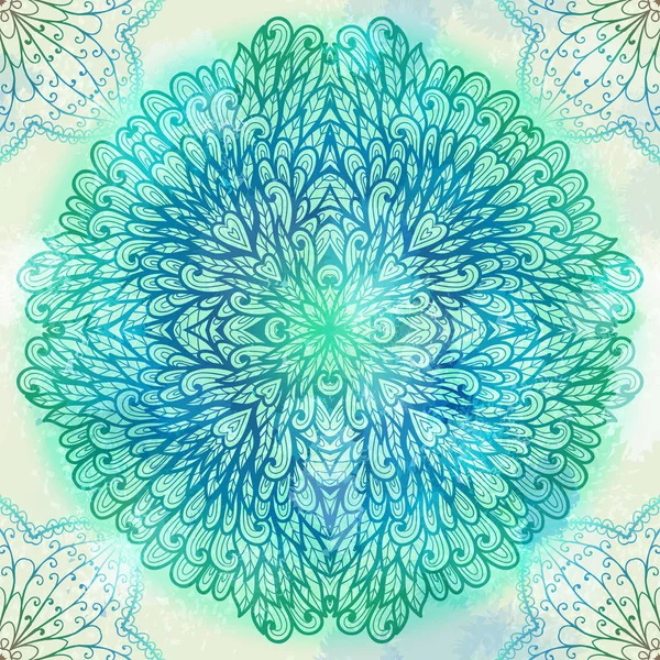 Dibujado a mano étnica circular azul invierno adorno de garabato floral — Vector de stock