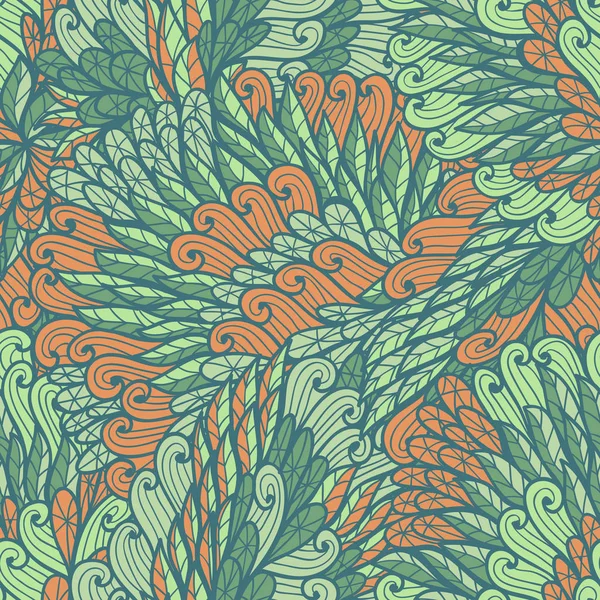 Vinage floral sans couture motif doodle dessiné à la main orange et bleu — Image vectorielle