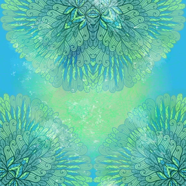 Ornement floral bleu grunge dessiné à la main — Image vectorielle