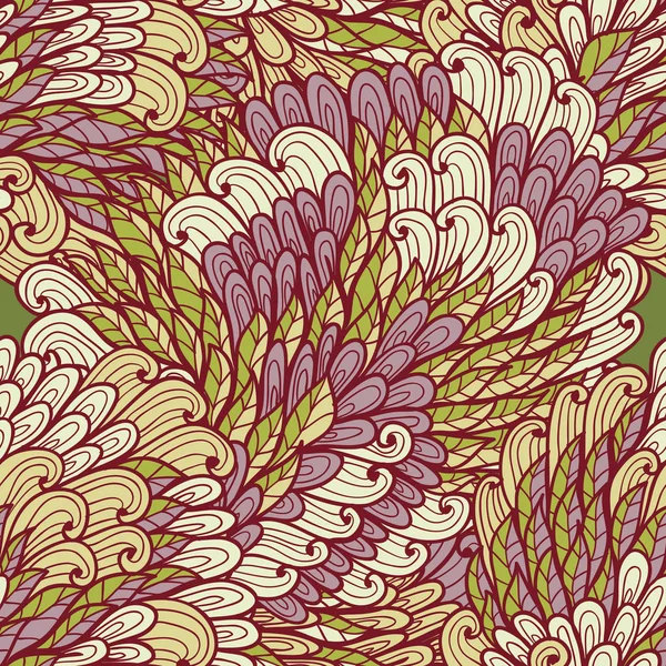 Sans couture floral violet et vert motif gribouillis dessiné à la main — Image vectorielle