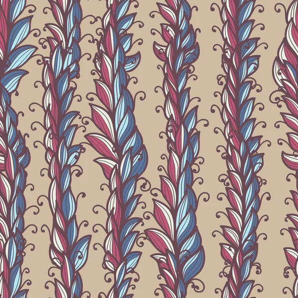 Seamless blue and violet vintage hand drawn pattern with feather — Stock Vector