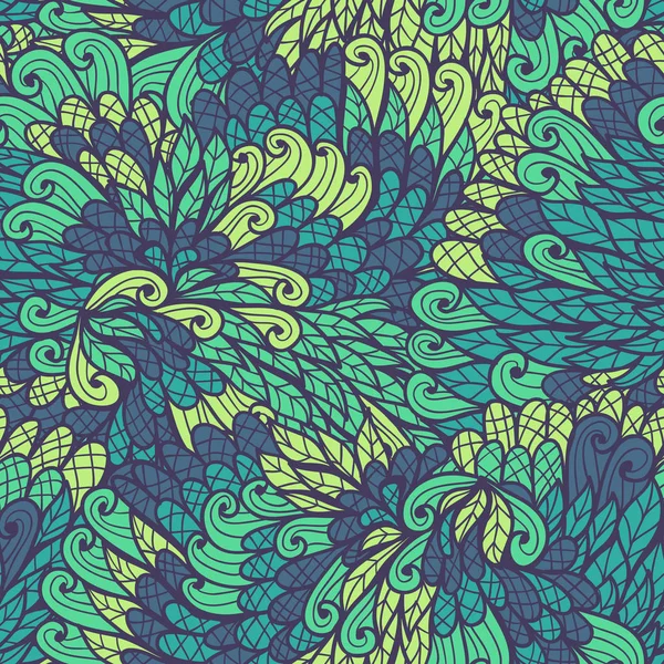 Naadloze floral vintage groene en blauwe hand getrokken doodle patroon — Stockvector