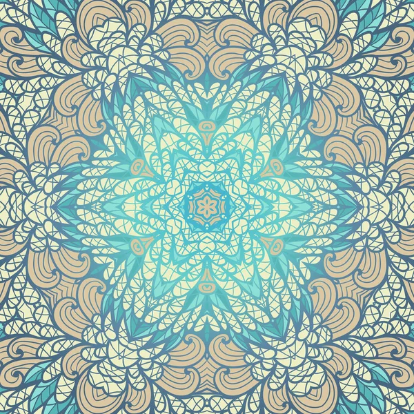 Dessiné à la main motif floral ethnique beige et bleu ornemental — Image vectorielle